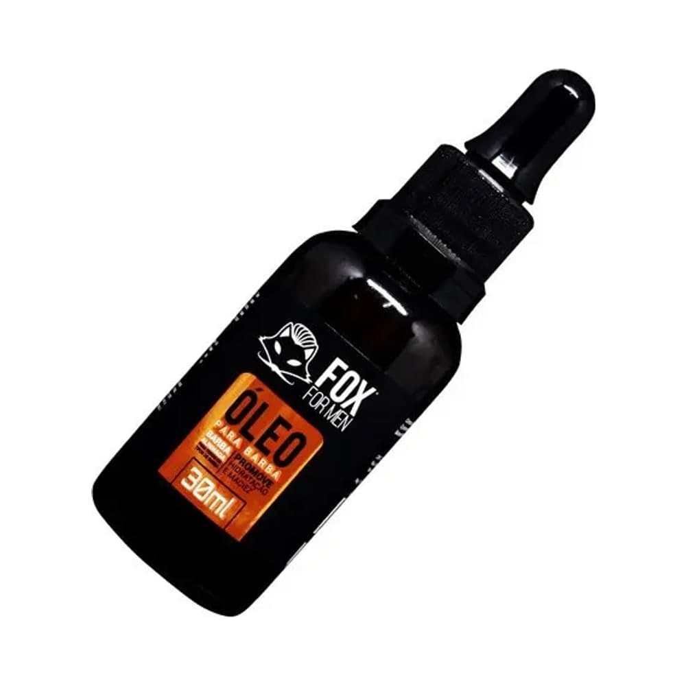 Frasco de Óleo para Barba Fox For Men inclinado, com conta-gotas